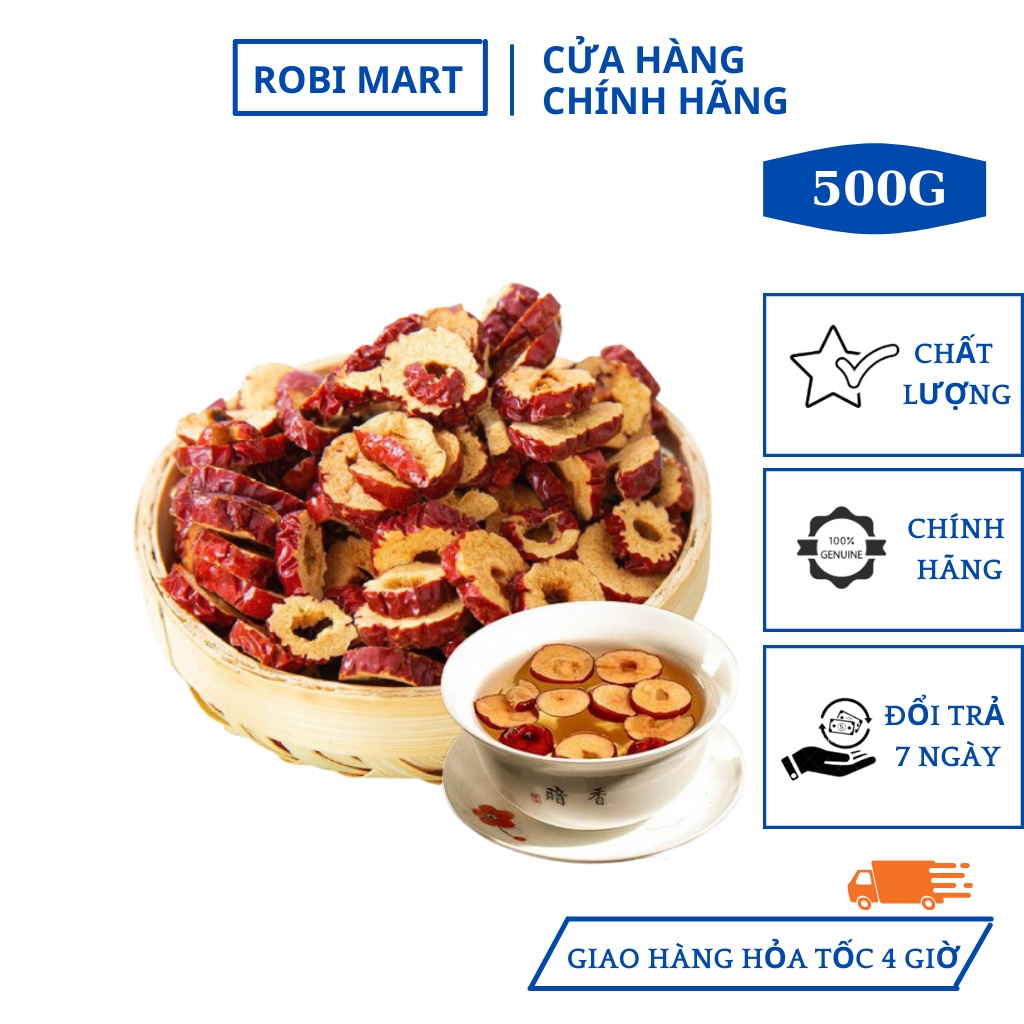 Táo đỏ thái lát sấy lạnh Robi Mart gói 500gr - Cải thiện mất ngủ, tốt cho tim mạch