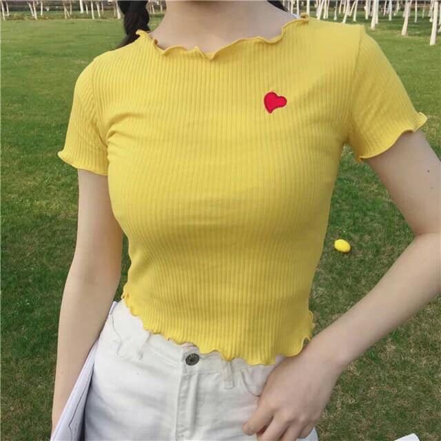 Áo cuốn biên thêu tim