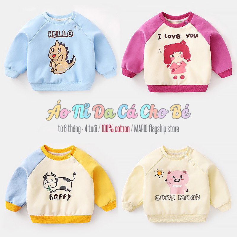 Áo nỉ cho bé Mario Store áo da cá họa tiết đáng yêu chất cotton hàng xuất khẩu