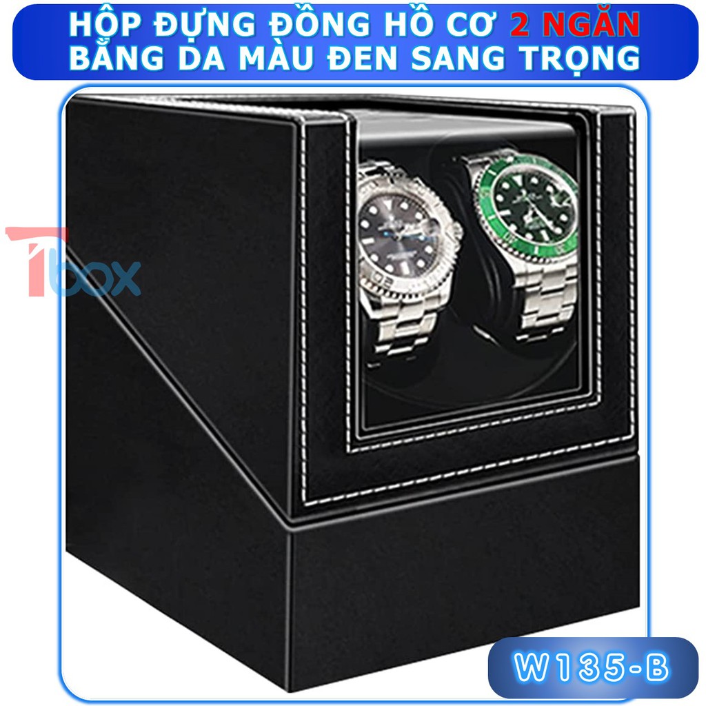 Hộp đựng Đồng hồ cơ 2 xoay Hộp xoay Đồng hồ cơ xoay 4 chế độ cao cấp Hộp lắc Đồng hồ cơ bằng gỗ màu đen piano sang trọng