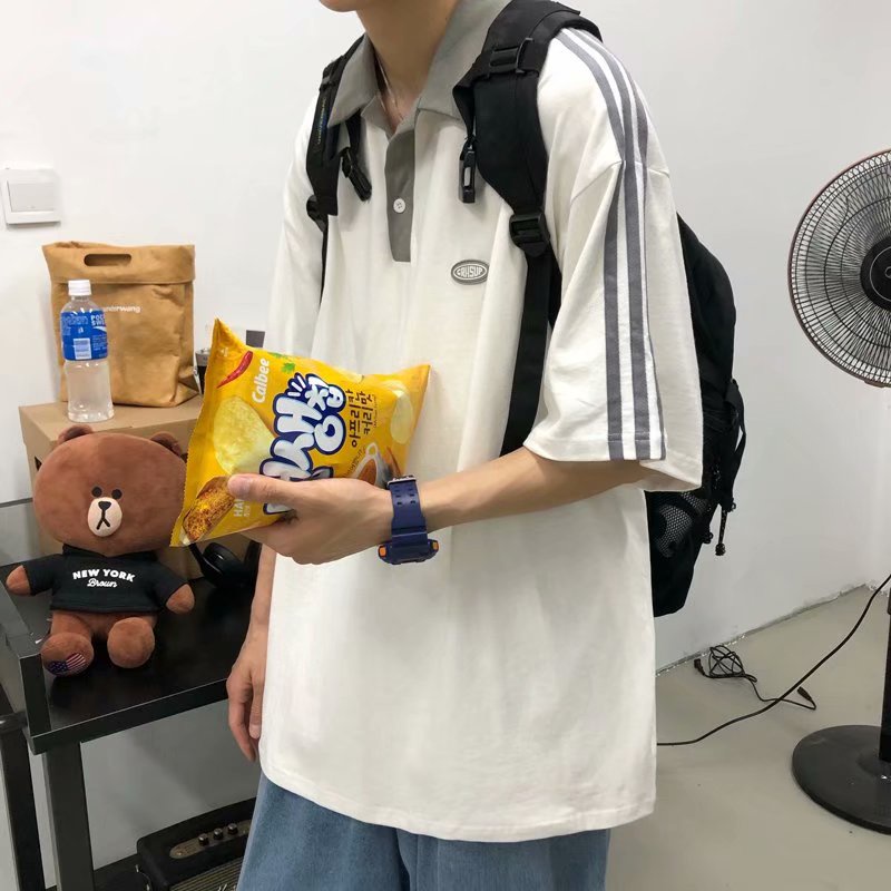 Áo Polo Tay Ngắn Dáng Rộng Họa Tiết Kẻ Sọc Kiểu Hàn Quốc Mùa Hè Năng Động Hợp Thời Trang Cho Nam | BigBuy360 - bigbuy360.vn