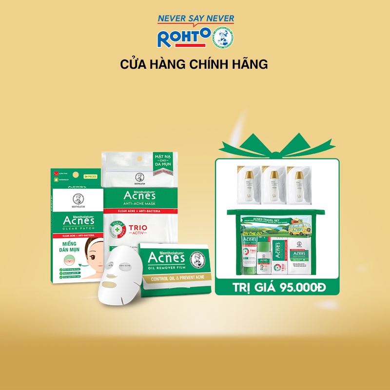 Bộ sản phẩm Acnes Pocket kiểm soát dầu bỏ túi tiện dụng + Tặng Bộ Acnes Travel Set 4 món và 3 Gói chống nắng Sunplay