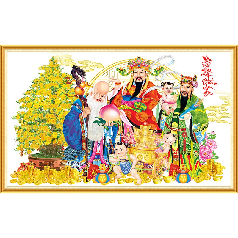 Tranh dán tường tự chọn HD Phúc Lộc Thọ hoa mai HUD0185K KT 120 x 75 cm phủ kim sa
