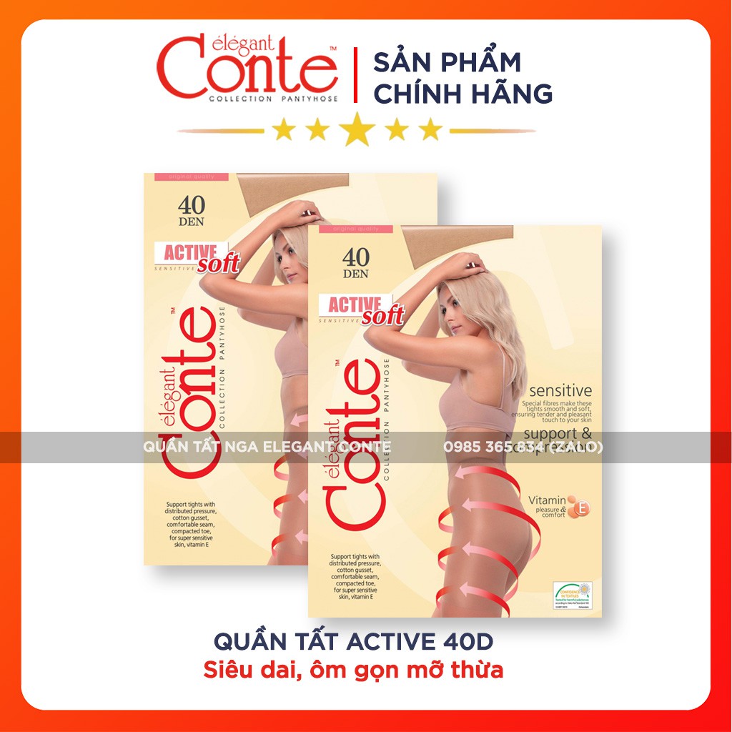Quần tất giấy Nga Elegant Conte Active 40D thon gọn chân bụng, đùi, màu đen màu da giúp che lông chân và che khuyết điểm