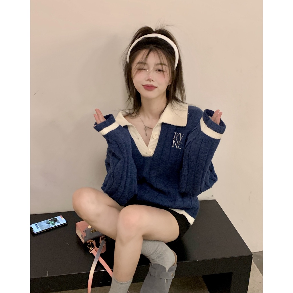 Áo dệt kim tay dài dáng rộng cài nút thời trang phong cách Hàn Quốc cho nữ | BigBuy360 - bigbuy360.vn