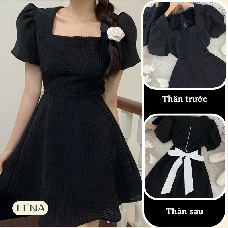 Đầm cổ vuông dự tiệc LENA dáng xòe khoét eo nơ lưng quyến rũ xinh đẹp - D2175