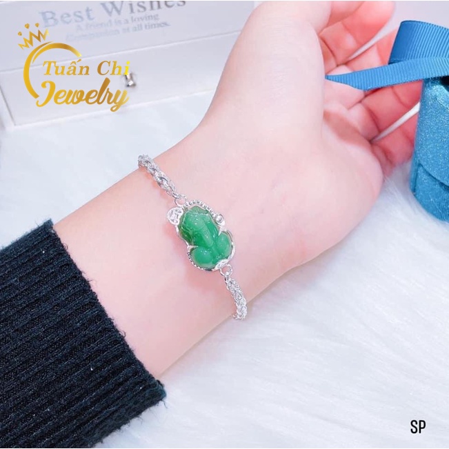FREESHIPLắc Tay Nữ - Vòng Tay Tỳ Hưu Bạc, Kết Hợp Đá Phong Thủy Tài Lộc