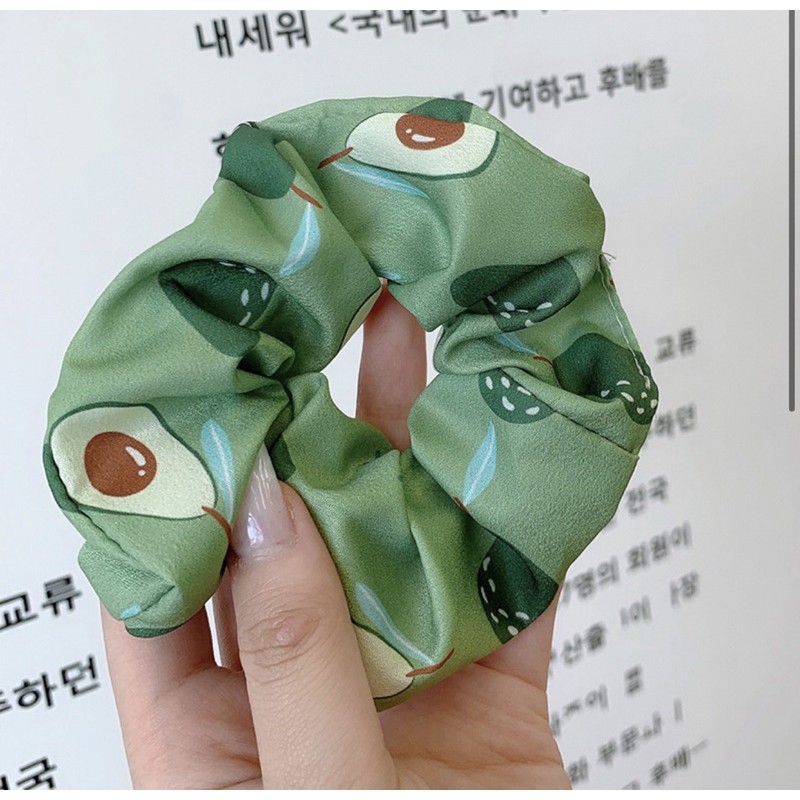 Dây buộc tóc scrunchies vòng hoạ tiết trái cây nhiệt đới xinh xắn