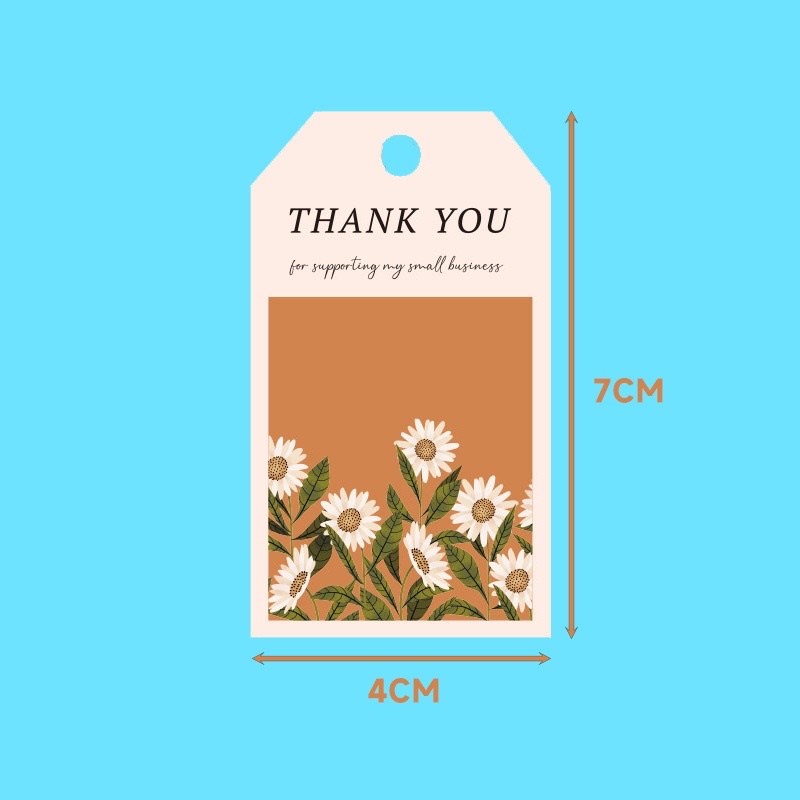 set 4 tag Thank You hoa cỏ kèm dây size 4 x 7 cm