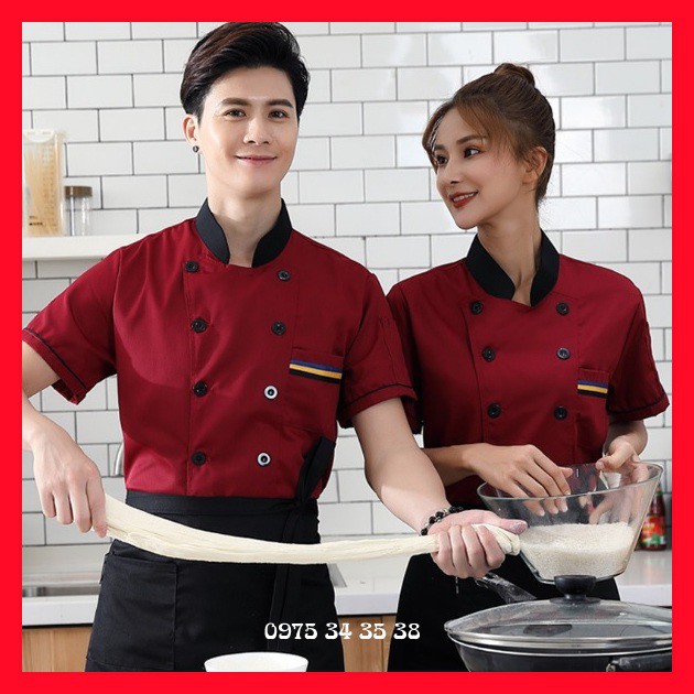 Áo đồng phục bếp cho nhà hàng, khách sạn,  mỏng ngắn tay mùa hè