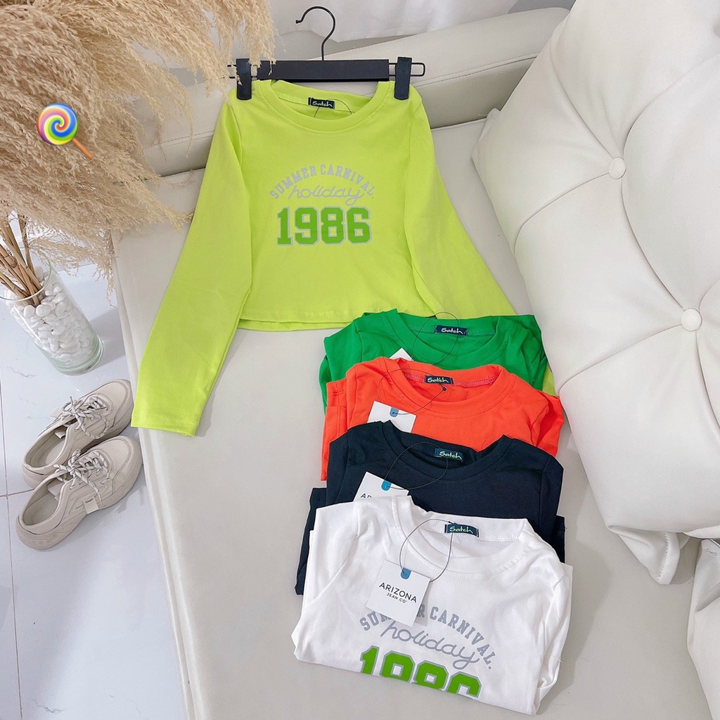 Áo thun nữ dáng ngắn croptop kiểu cổ tròn in chữ 1986 hot