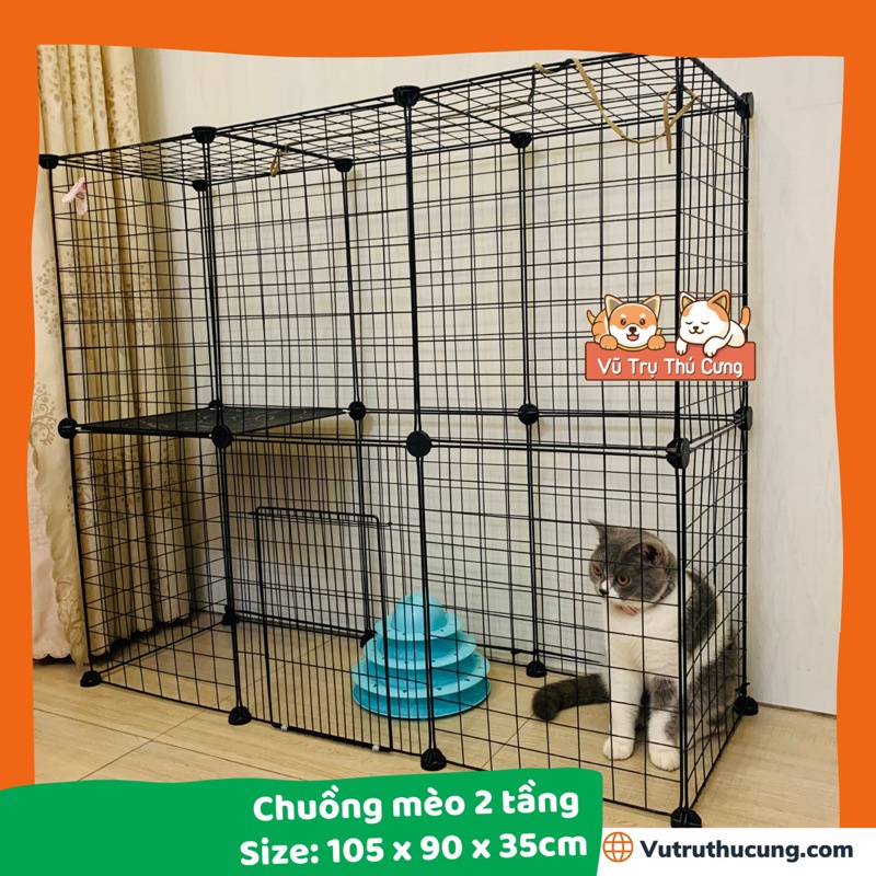 Chuồng Mèo 2 tầng bằng sắt, Tấm ghép chuồng Mèo nguyên bộ| Lồng cho Chó mèo size to