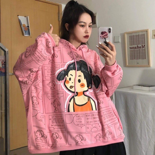 (freship đơn 100k) Áo hoodie cô gái in toàn thân KT12 ( kèm ảnh thật )