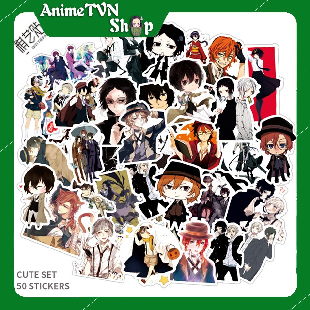 Miếng dán Sticker Anime/Manga Bungou Stray Dog trọn bộ 50 hình - In rõ ràng sắc nét khó tróc