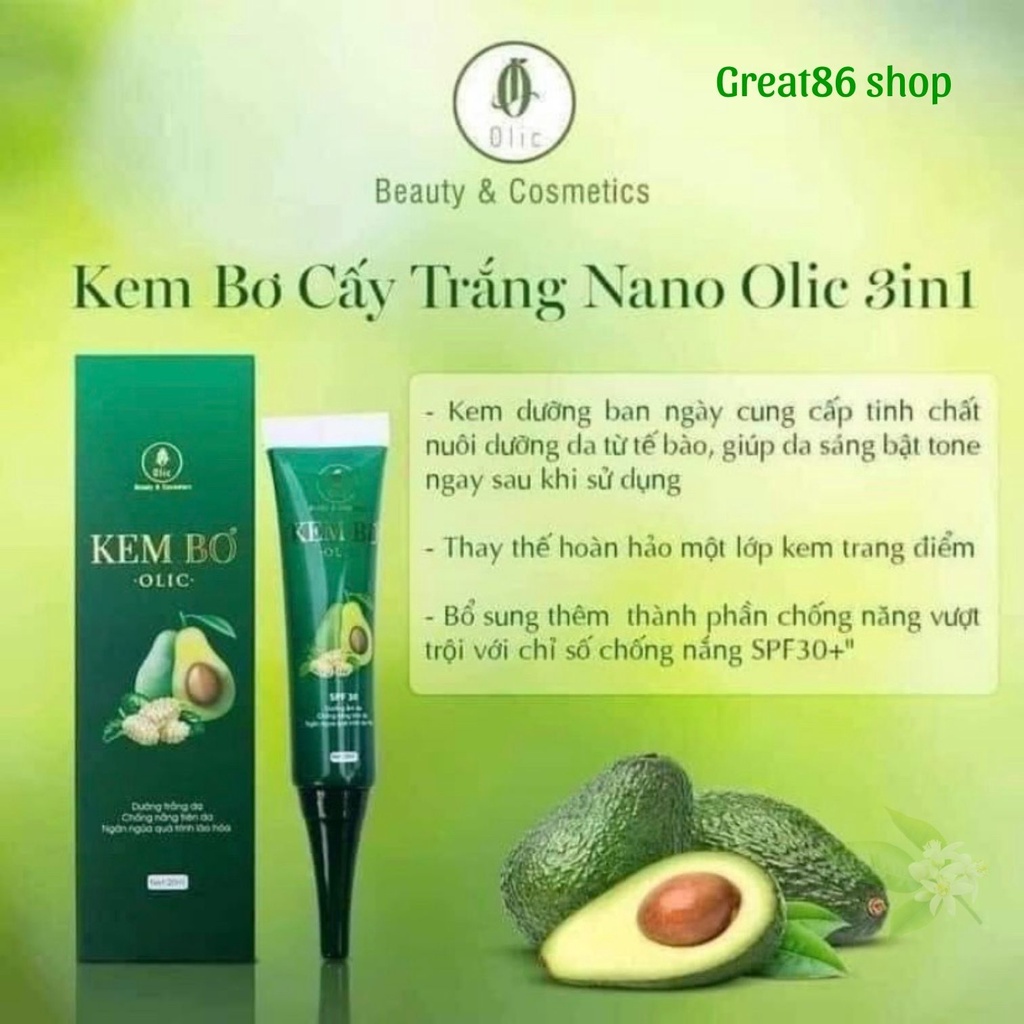 Kem bơ cấy trắng Nano Olic Great86shop kem bơ Olic chính hãng trắng da giảm thâm mụn nâng cơ da hộp 20ml