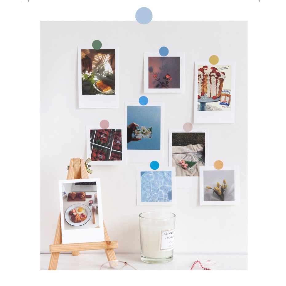 Set Ảnh Polaroid Trang Trí Nhiều Chủ Đề Kèm Sticker Chấm Tròn Trang Trí Bullet Journal/ Góc Học Tập/ Điện Thoại