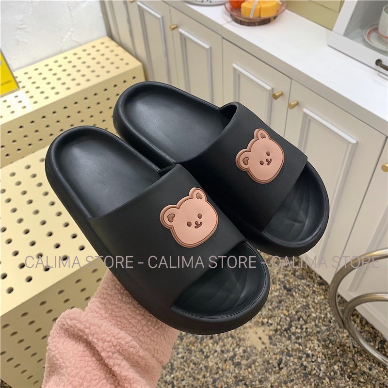 Dép bánh mì quai ngang hình gấu dễ thương , dép nữ có 3 màu hồng , kem , đen size từ 36-40