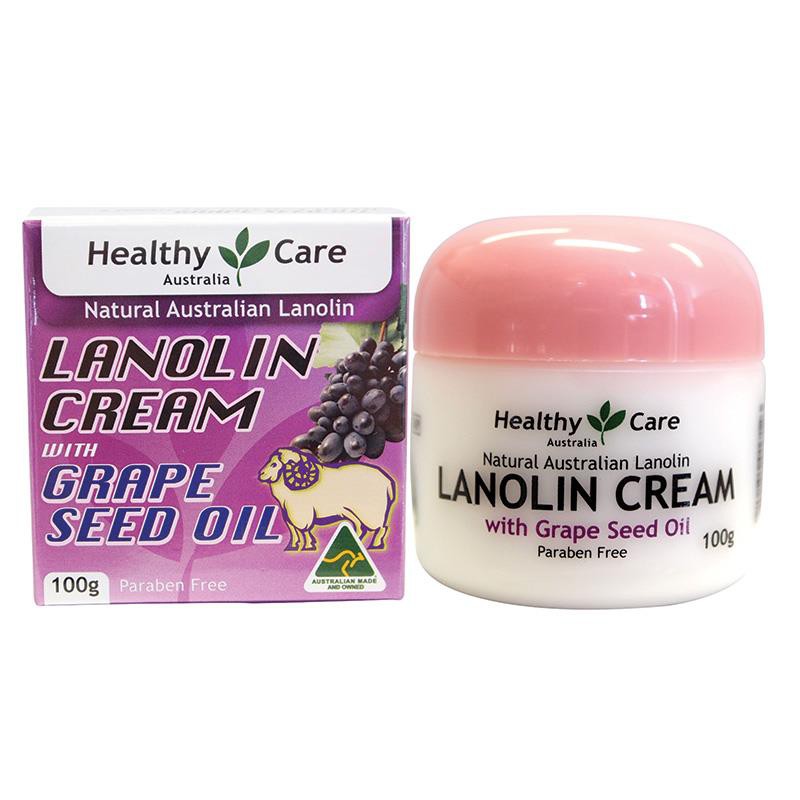 Kem dưỡng da nhau thai cừu tinh chất nho Úc Healthy Care Lanolin Cream With Grape Seed 100g