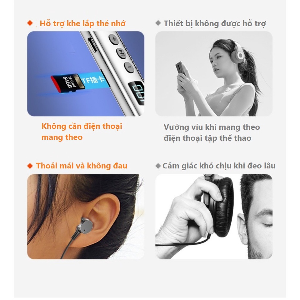 Tai Nghe Bluetooth  5.1 GYM - KT, Pin 800mAh  Nghe Nhạc Và Đàm Thoại Từ 60 - 80 Giờ, Led Báo % Pin ,Có Khe Lắp Thẻ  Nhớ