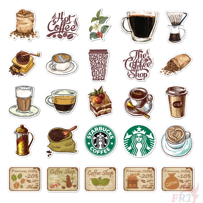 Bộ 50 Cái ❉ Hình Dán Cà Phê Cổ Điển ❉ Miếng Dán Decal Chống Thấm Nước Thời Trang