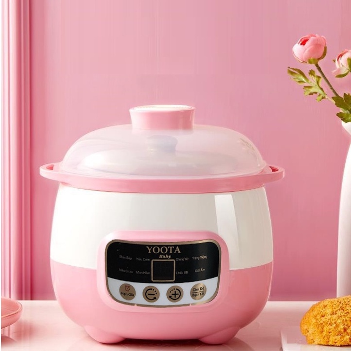 Nồi Nấu Cháo Chậm Cho Bé Ăn Dặm, Nồi Chưng Cách Thủy 2 Tầng Đa Năng 0.8L Yoota Baby
