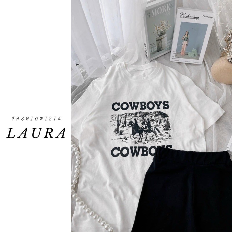 Set áo phông CowBoy kèm quần legging lửng Laura Boutique - Set trang phục năng động thoải mái KÈM ẢNH THẬT