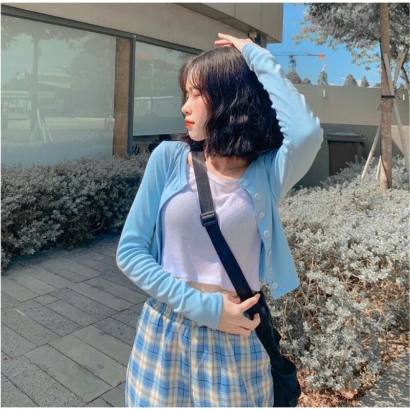 Áo thun gân tay dài nút to cài màu trơn basic năng động dáng croptop - Mã: 98 TV-FASHION