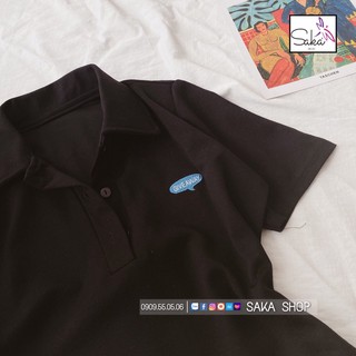 Đầm thun cổ sơ mi in logo