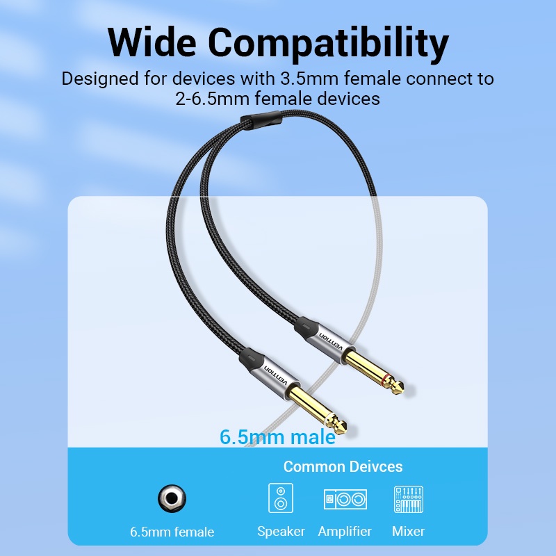Dây cáp âm thanh VENTION TRS 3.5mm cổng cắm/ TS 6.5mm cho điện thoại/ PC