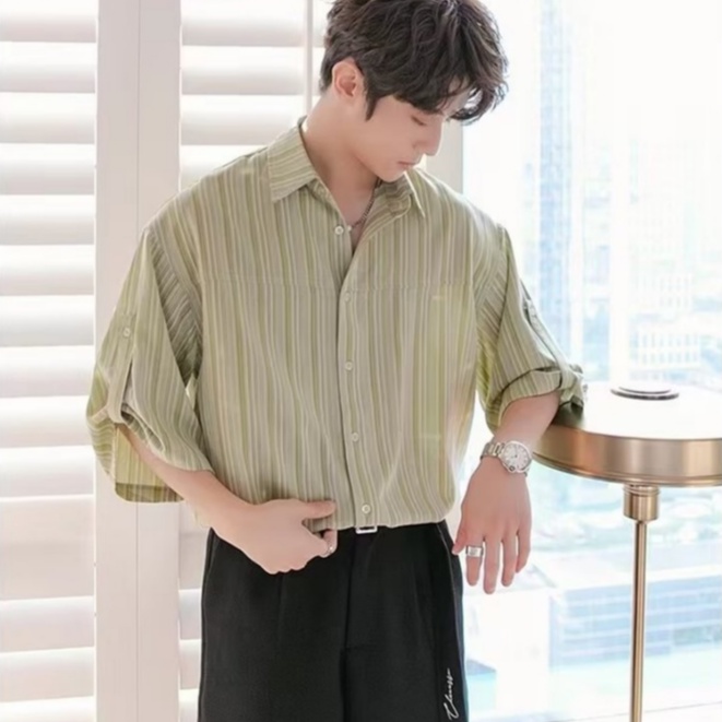 Áo Sơ Mi Tay Nam Ngắn Dáng Rộng Kẻ Sọc Thời Trang Hàn Quốc Trẻ Trung Cho fashion áo sơ mi unisex áo sơ mi nam form rộng