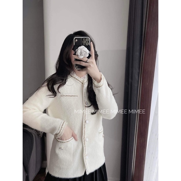 Áo khoác cardigan lông mềm đính thừng ngọc mimee nhiều mẫu