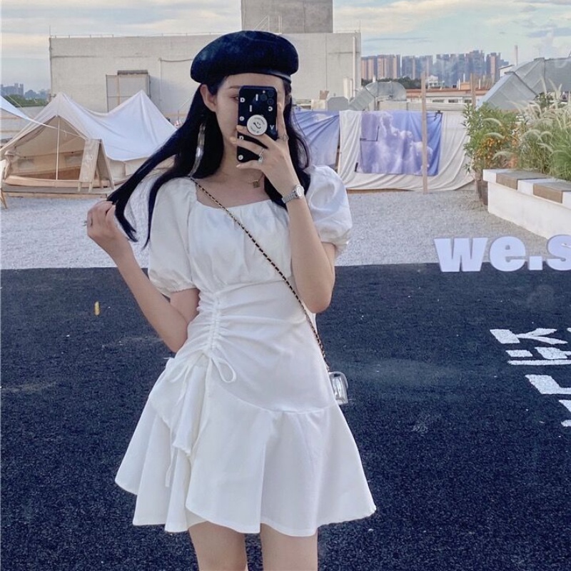 Đầm ngắn Perty màu trắng thời trang mùa hè Hàn Quốc dành cho nữ