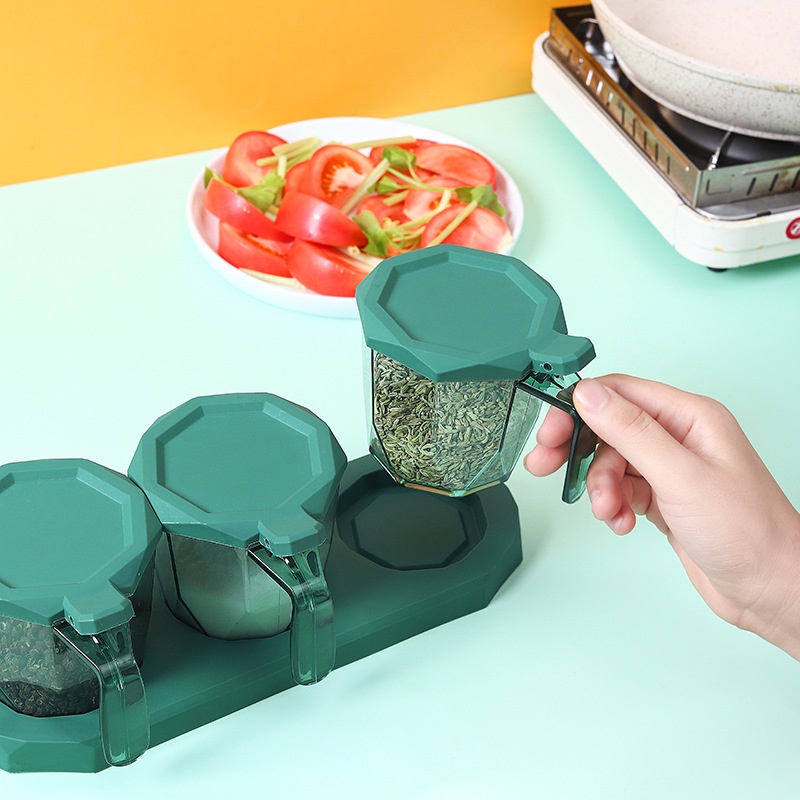 PVN44260 Bộ 2,3 Hũ Đựng Gia Vị Kèm Thìa Có Nắp Và Khay Giá Rẻ