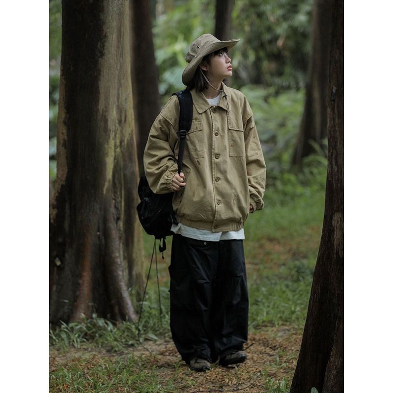 IMaodou Imaodou autumn new all-match jacket nam và nữ nhật bản cityboy áo sơ mi rời phong cách hồng kông retro tooling all-match jacket