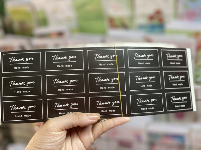 15 cái tem dán chữ nhật Thank you đen để dán hộp hoặc túi bánh các loại