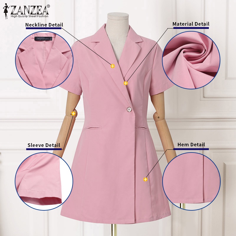 Đầm ZANZEA tay ngắn kiểu blazer thời trang Hàn Quốc cho nữ