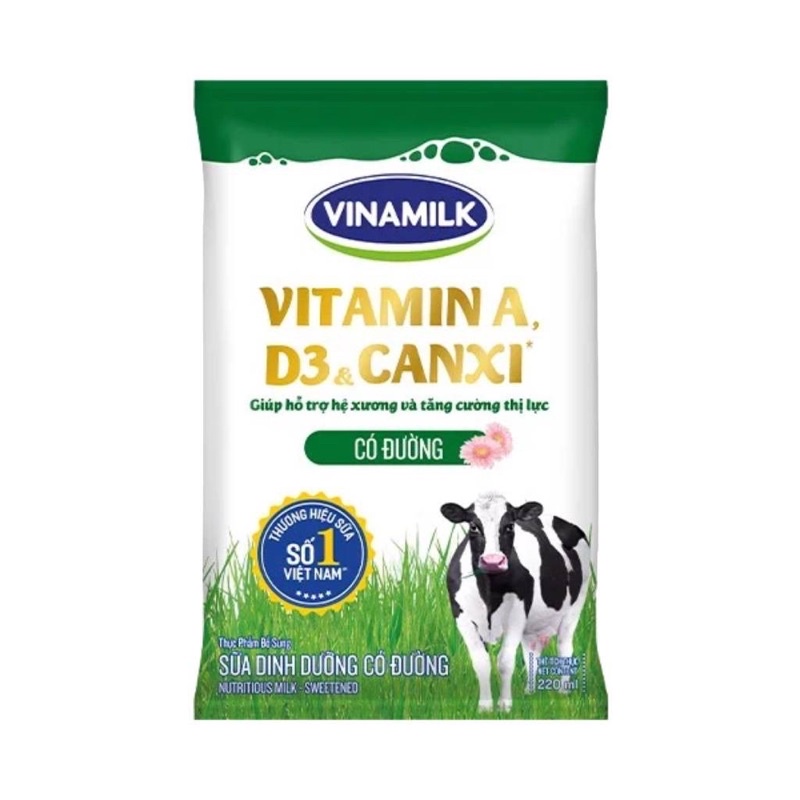 Mẫu mới Thùng 48 bịch sữa dinh dưỡng Vinamilk A&D3 có đường 220m Loại sữa Có đường + không đường