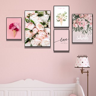 Bộ 5 tranh canvas treo tường hoa mẫu đơn tông hồng TTC266