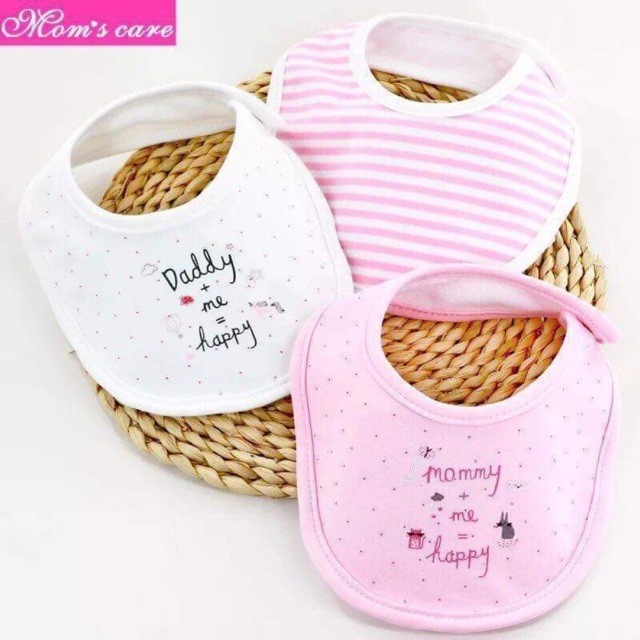 Set 3 yếm Momcare cổ tròn cúc bấm cho bé