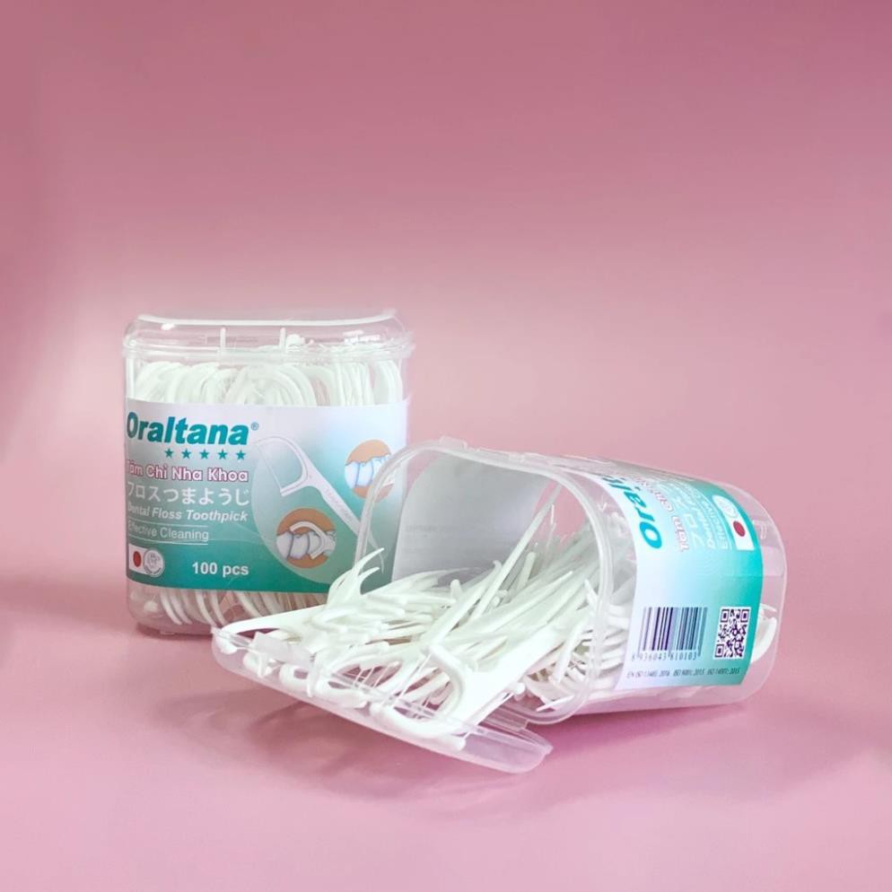 Tăm chỉ nha khoa Oraltana lọ 100 cái - chất liệu bằng nhựa mềm không làm hại nướu mà vẫn loại trừ các mảng bám - 1 Lọ