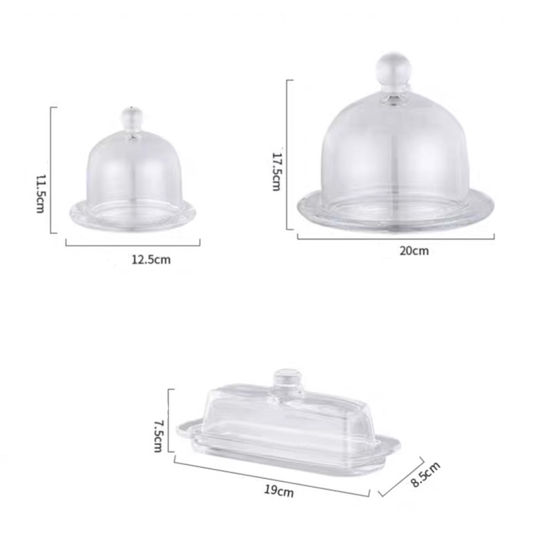 Khay chụp nắp thuỷ tinh tròn đựng bánh sinh nhật trang trí decor, chụp thủy tinh loại nhỏ bơ phô mai phong cách Bắc Âu