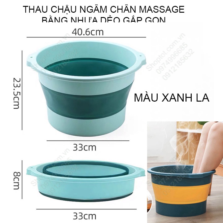 Thau chậu ngâm chân xếp gọn kiêm massage, làm bằng nhựa mềm dẻo PP, TPR