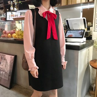 [order] Set váy đen áo hồng cột nơ (có tách set) - u.w