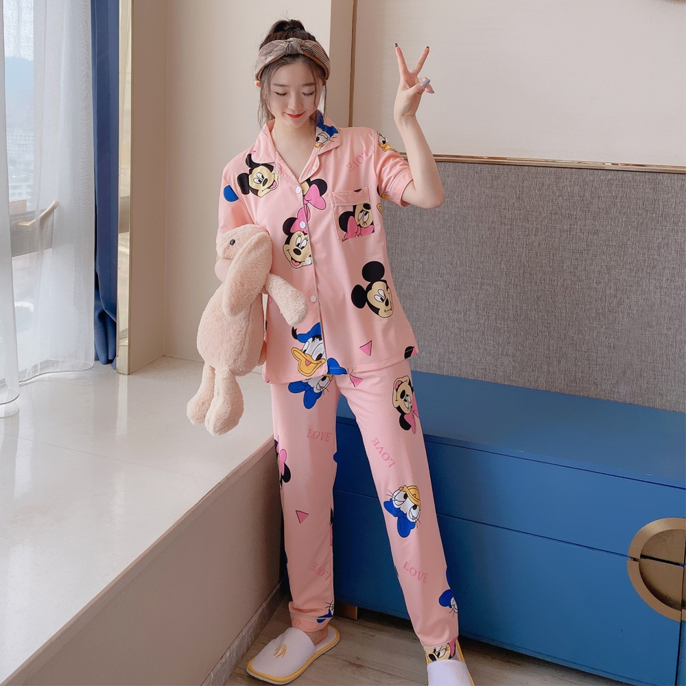 Bộ đồ ngủ pijama nữ ngắn tay hoạt hình dễ thương và thoải mái