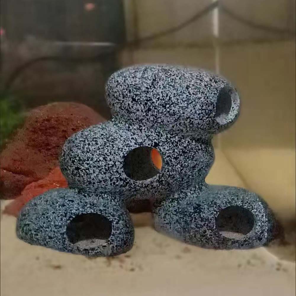 AQUARZOO Aquarium Hiding Cave Stone Hideaway akuarium Decoration Hide Rock Cichlids Betta Hideout Shelter Cave Tunnel Fish Tank Pond Ornament for Short Bream Crayfish Shrimp