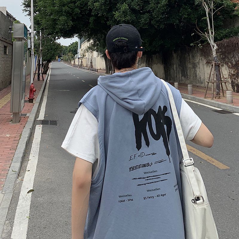 Áo thun nam form rộng 3 lỗ có mũ trùm đầu mặc hè mỏng mát cá tính, áo phông nam không tay có mũ phong cách hiphop T333