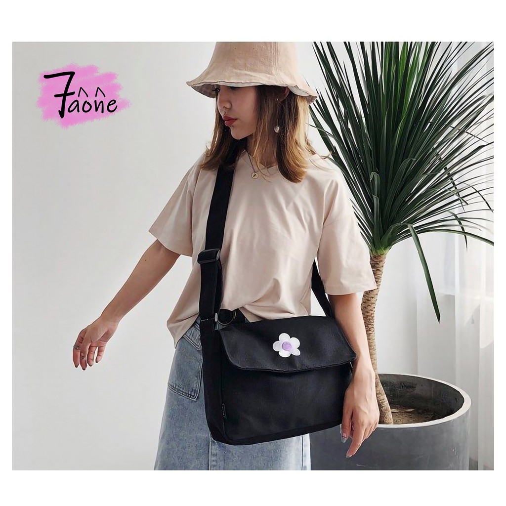 TÚI TOTE BÔNG HOA TÍM ĐEO CHÉO HÌNH IN (CÓ TÚI CON + NÚT NAM CHÂM) VẢI CANVAS UNISEX