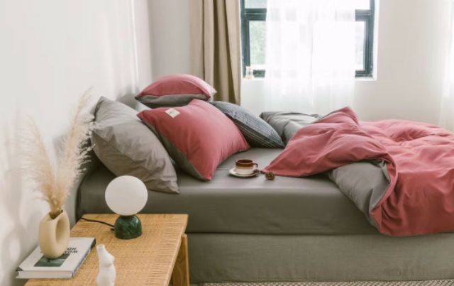 Bộ Chăn Ga Gối Cotton Tici Đũi Cao Cấp Hồng Đậm