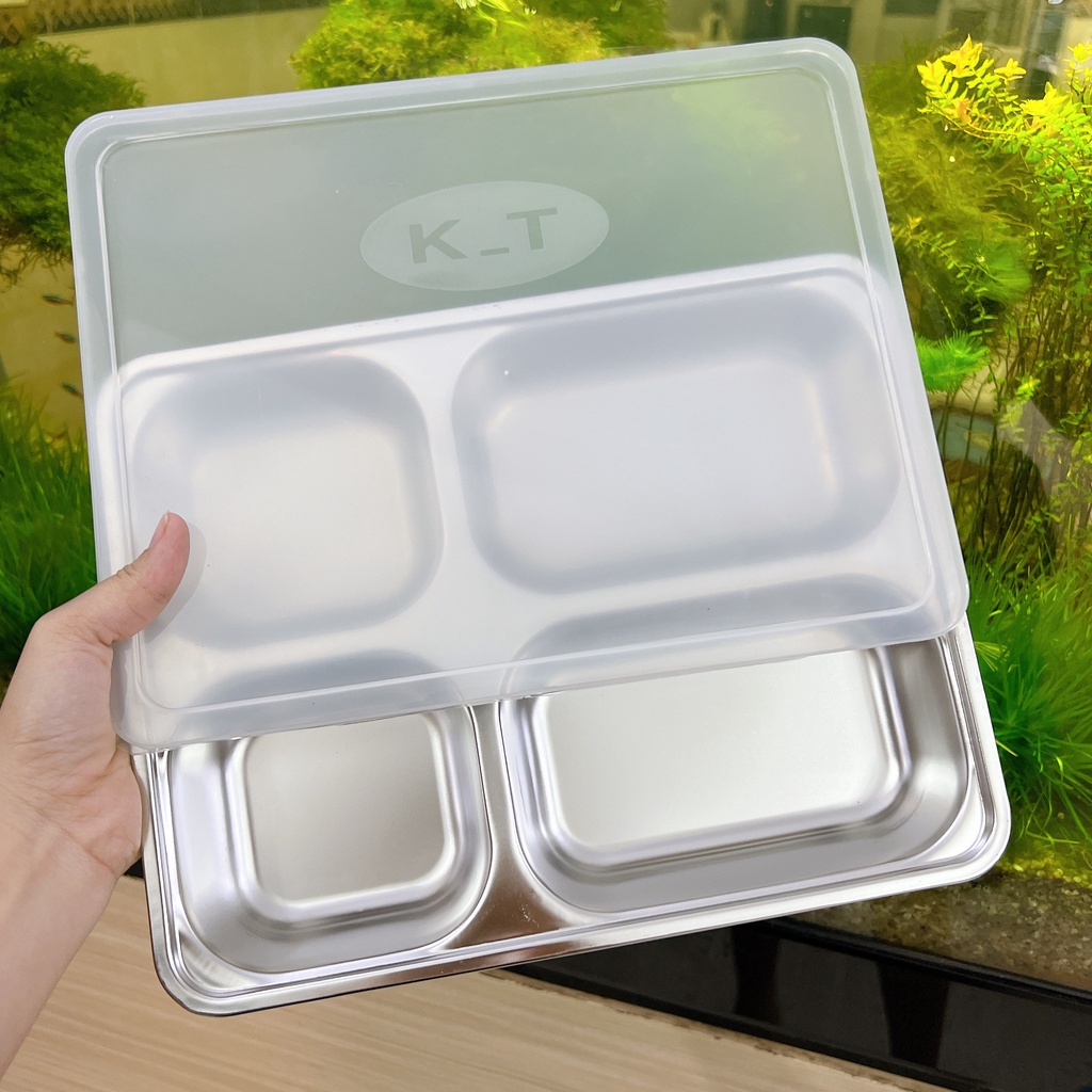 Khay ăn 4 ngăn - khay inox đựng thức ăn - khay cơm inox 4 ngăn hàng CAO CẤP