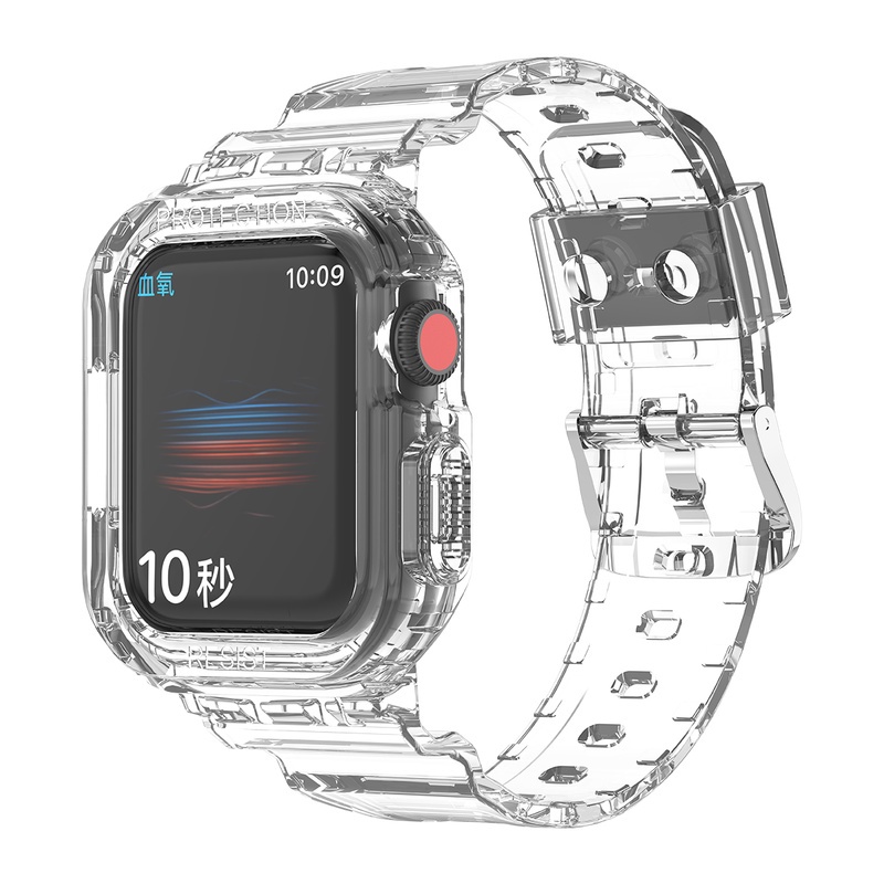 Dây đeo và ốp nhựa trong suốt thích hợp cho Apple Watch dòng 7 6 SE 5 4 44mm 3 2 45mm 40mm